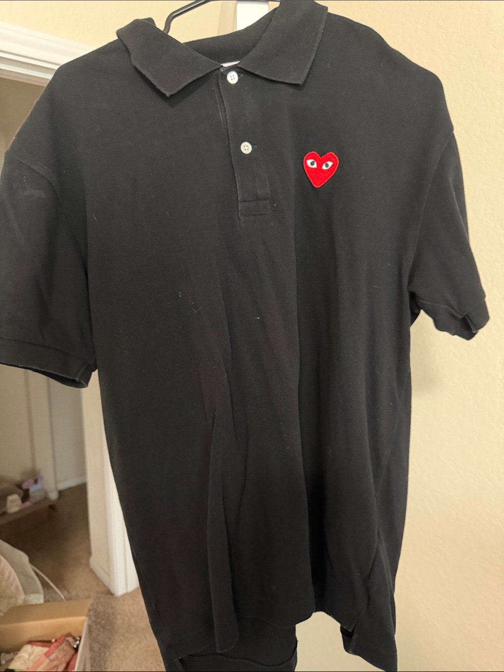 Comme des Garçons Black Polo with Red Heart Logo